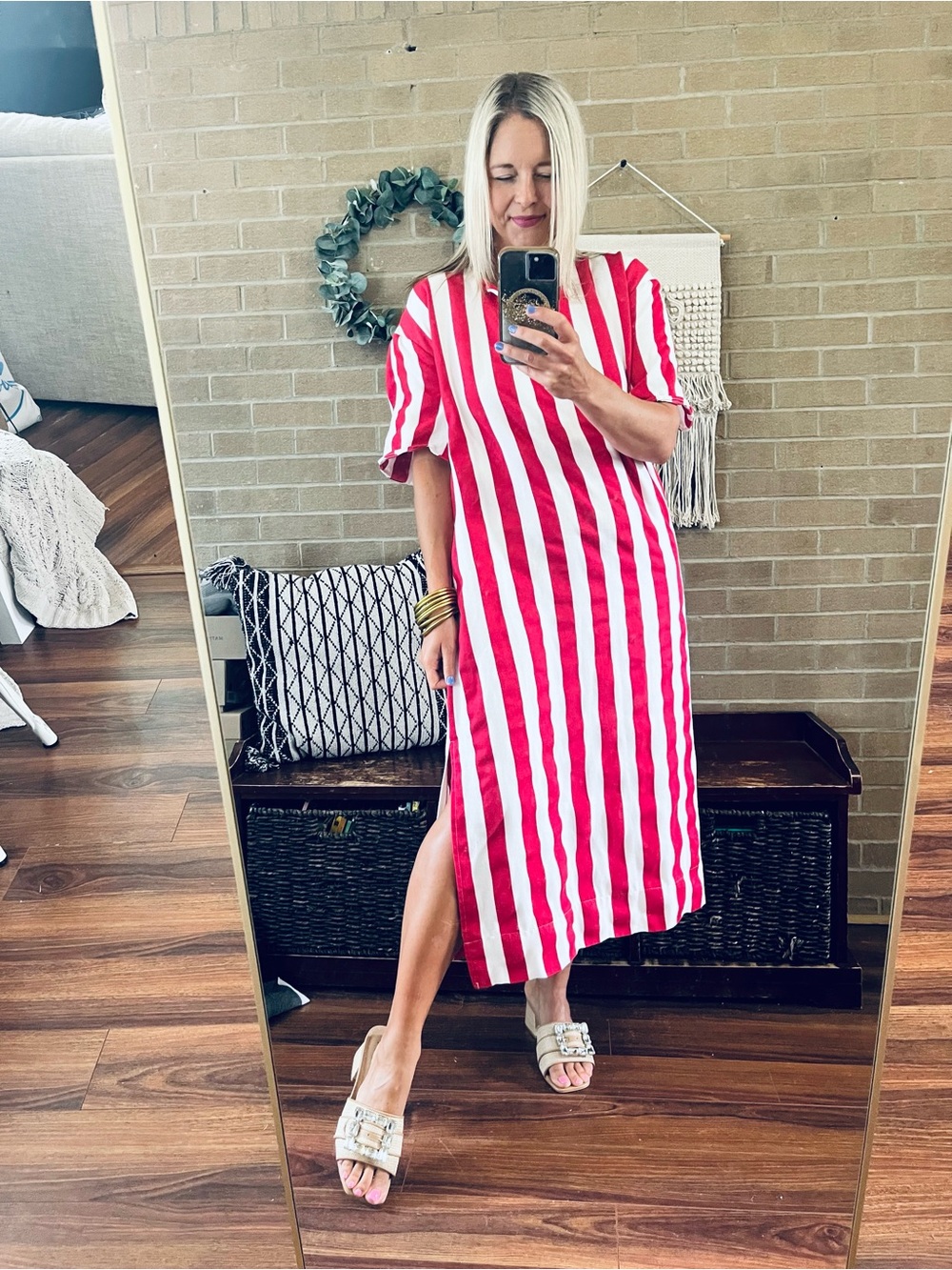 Pomander Place Red and White Striped Midi Dress